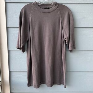 100% Silk Kevoman Gray Crewneck Short Sleeve Sweater